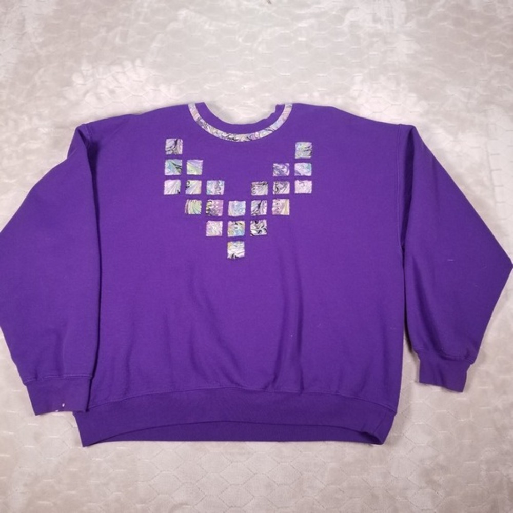 VTG Purple Embroidered Customized‎ Grandma Sweatshirt Cut Tag Sz XL Look